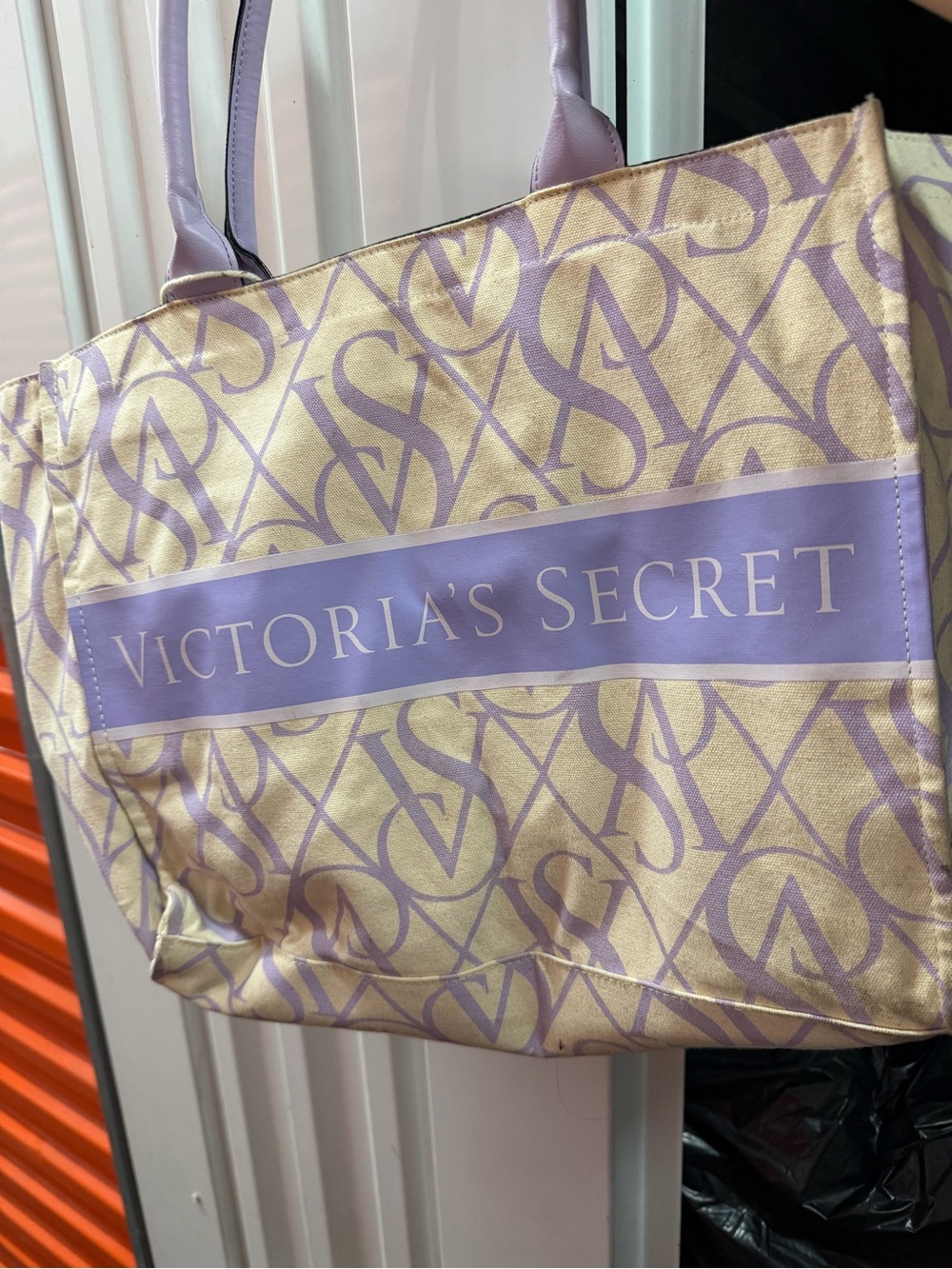 Victoria's Secret Cream and Lavender Logo Tote